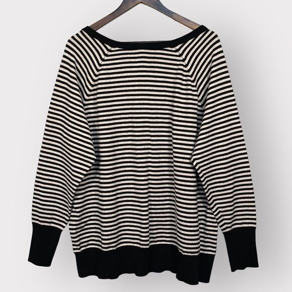 Lane Bryant Button Front Cardigan Sweater Women Size 26/28 Black Gold Striped - Picture 7 of 11